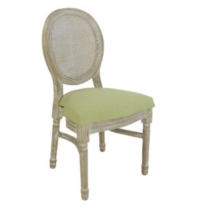 French Wooden Louis Chair with Green Linen Pad