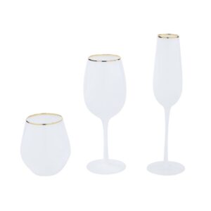 White Glassware with Gold Rim
