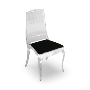 Clear King Chair with Black Velvet Button Pad