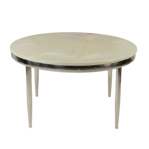 Silver Pin Coffee Table with Pink/Green Marble