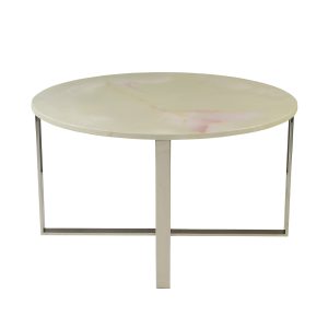 Silver Cross Coffee Table with Pink/Green Marble