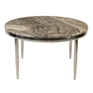 Silver Pin Coffee Table with Brown Marble